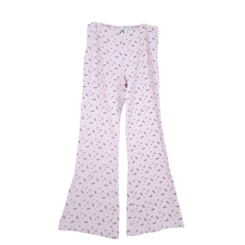 Justify WideLeg Flare Pajama Pants Women L Pink Floral Ribbed Lounge VTG Cottage